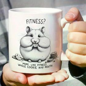 1pc Funny Hamster Fitness Ceramic Mug - 11oz White Coffee Cup with Humorous Design, Reusable & Microwave Safe,